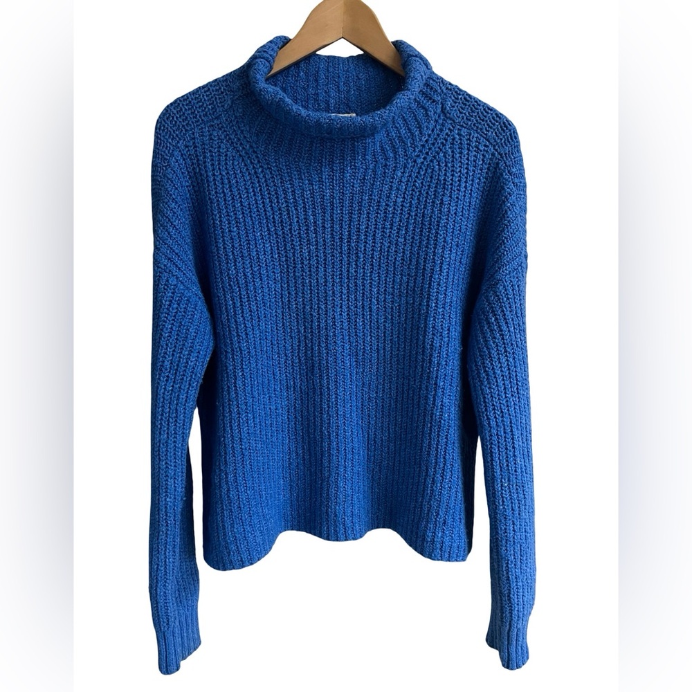 by ANTHROPOLOGIE Blue Funnel-Neck Knit Cozy Soft Slouchy Sweater Jumper Sz M